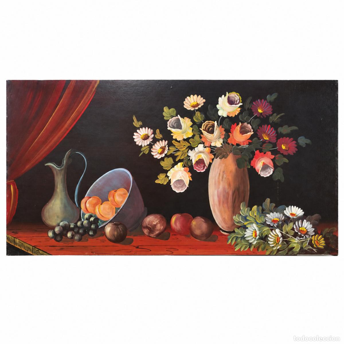 Livres: Bodeg&oacute;n con flores, frutas y utensilios (110 cm)