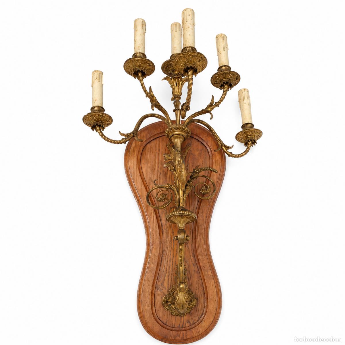 Libros: Par de apliques de pared en madera y bronce dorado - siglo XIX - Foto 2