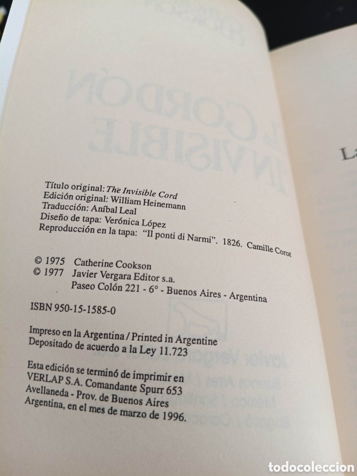 Libros: El cord&oacute;n invisible. Catherine Cookson. 1a edici&oacute;n. Javier Vergara Editor - Foto 2