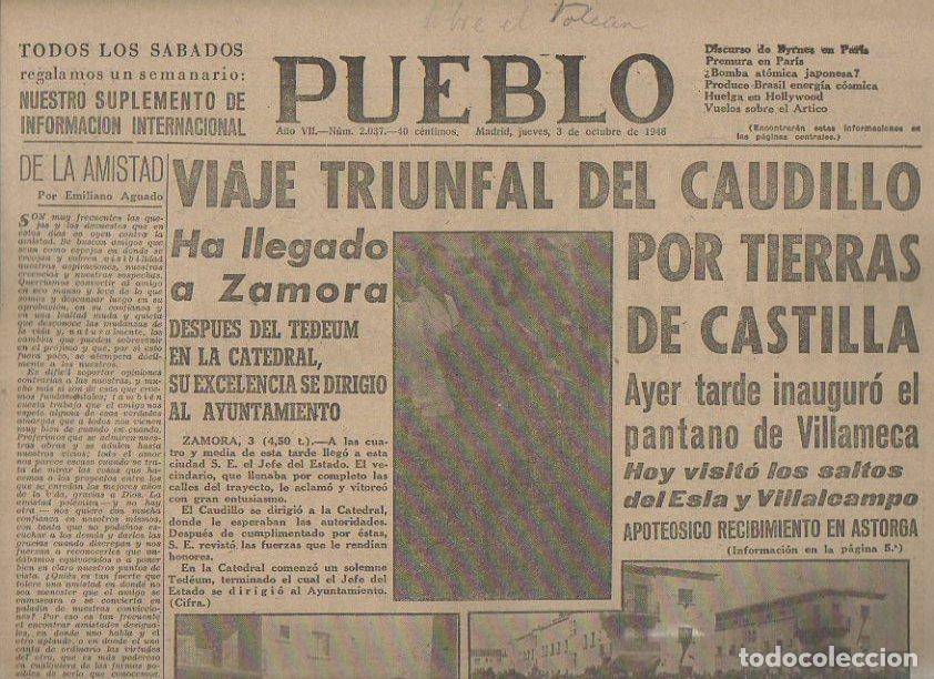 Libros: PUEBLO. A&Ntilde;O VII. NUM. 2.037. MADRID, LUNES, JUEVES, 3 DE OCTUBRE DE 1946. - PERIODICO.