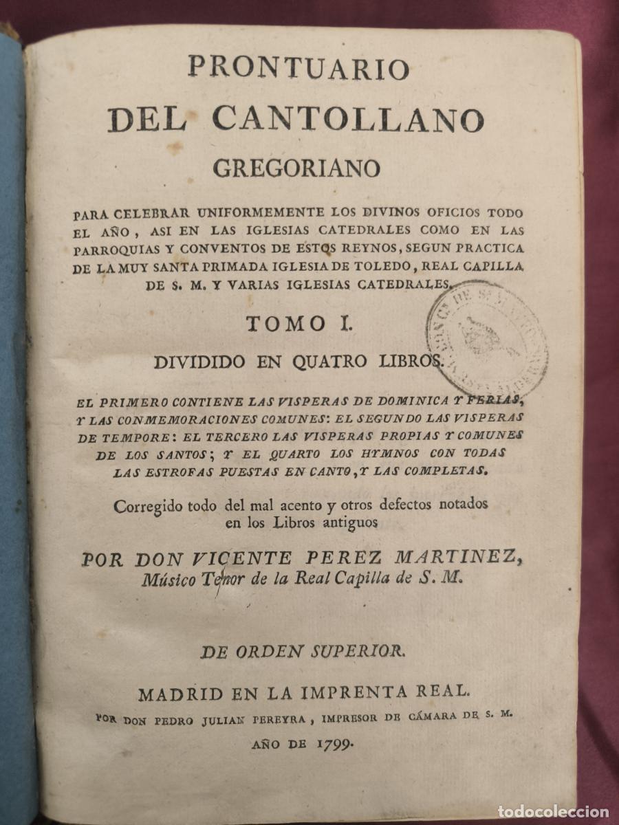 Libros: Prontuario del cantollano gregoriano para celebrar uniformemente los divinos oficios todo el a&ntilde;o, as