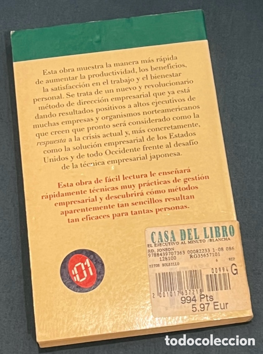 Libros: Libro. Kenneth Blanchard, Spencer Johnson. &ldquo;El ejecutivo al minuto&rdquo;. 2001. - Foto 2