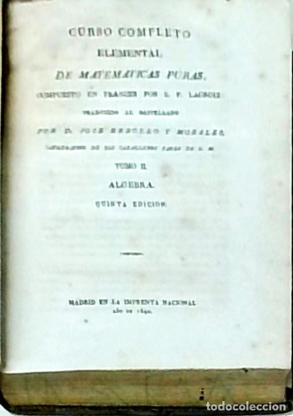 Libros: Curso completo elemental de Matem&aacute;ticas Puras. Tomo II: Algebra. 5&ordf; edici&oacute;n - LACROIX, S.F.: