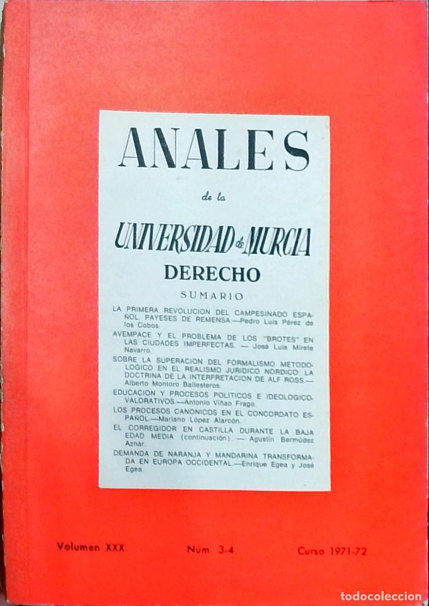 Libri di seconda mano: Anales de la Universidad de Murcia. Derecho Volumen XXX, N&uacute;m. 3-4, Curso 1971-72 - Autores Varios: