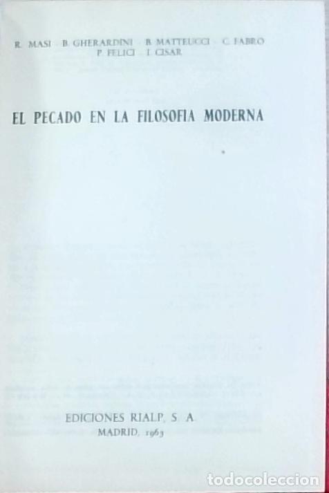 Libros: El pecado en la filosof&iacute;a moderna - R. Masi, B. Gherardini, B. Matteucci, C. Fabro, P. Felici y I.