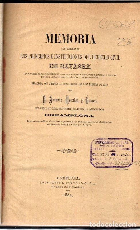 Libros: Memoria que comprende los principios e instituciones del derecho civil de Navarra que deben quedar s