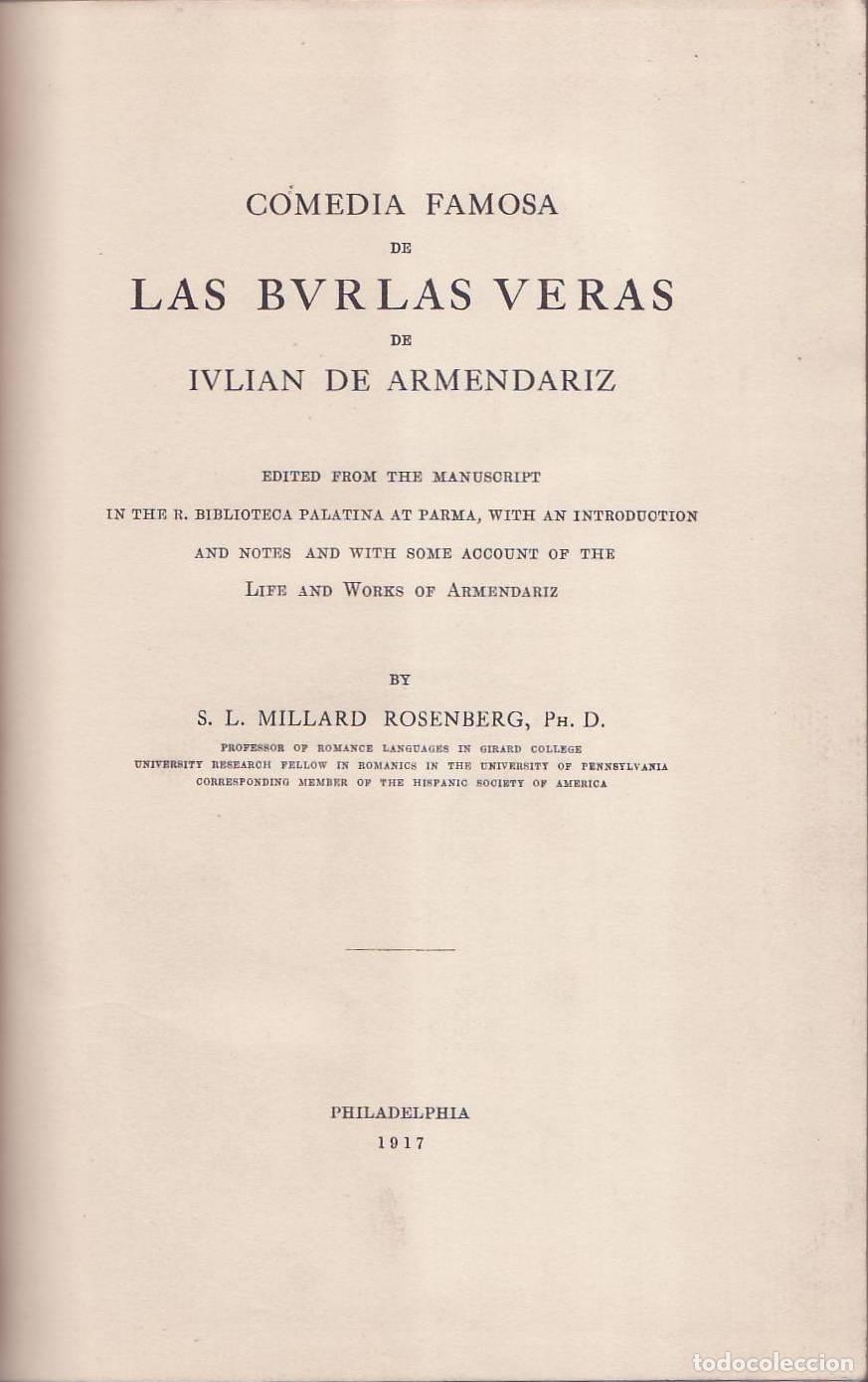Libri di seconda mano: ARMENDARIZ, Juli&aacute;n de.- - Las burlas veras. Edici&oacute;n cr&iacute;tica de S. L. Millard Rosenberg.