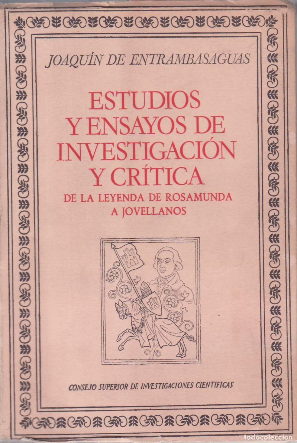 Libri di seconda mano: ENTRAMBASAGUAS, Joaqu&iacute;n de.- - Estudios y ensayos de investigaci&oacute;n y cr&iacute;tica. De la leyenda de Rosam