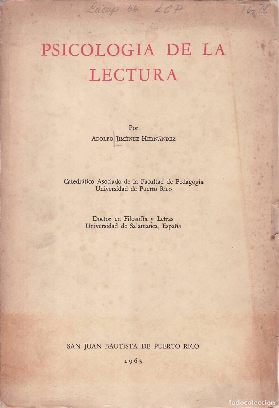 Livros em segunda m&atilde;o: JIMENEZ HERNANDEZ, Adolfo.- - Psicolog&iacute;a de la lectura.