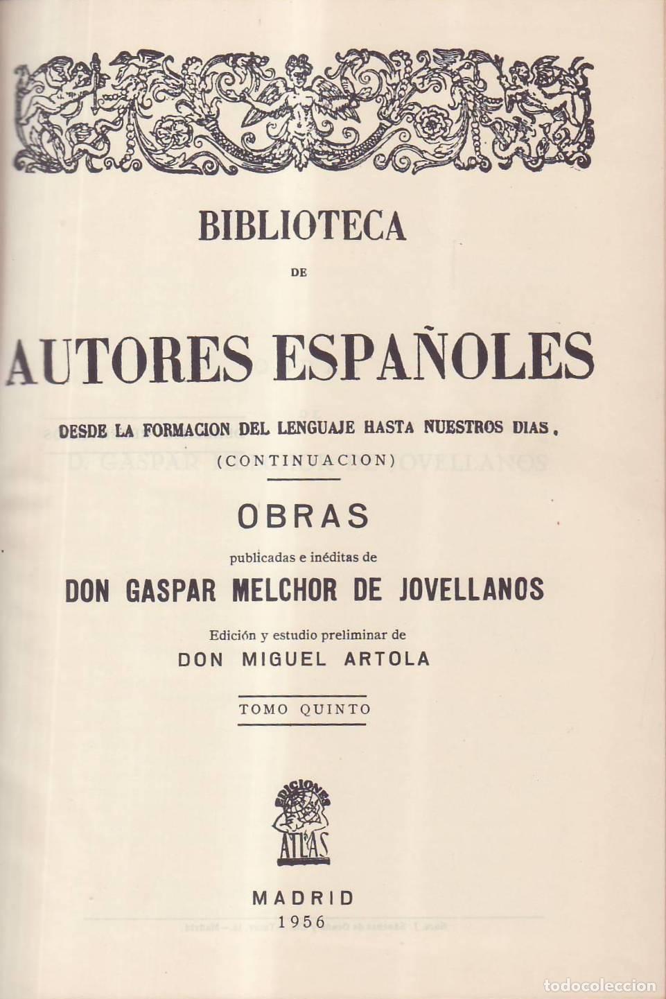 B&uuml;cher: JOVELLANOS, Gaspar Melchor de.- - Obras, tomo V. Con &iacute;ndice cronol&oacute;gico de la obra de Jovellanos. Ed