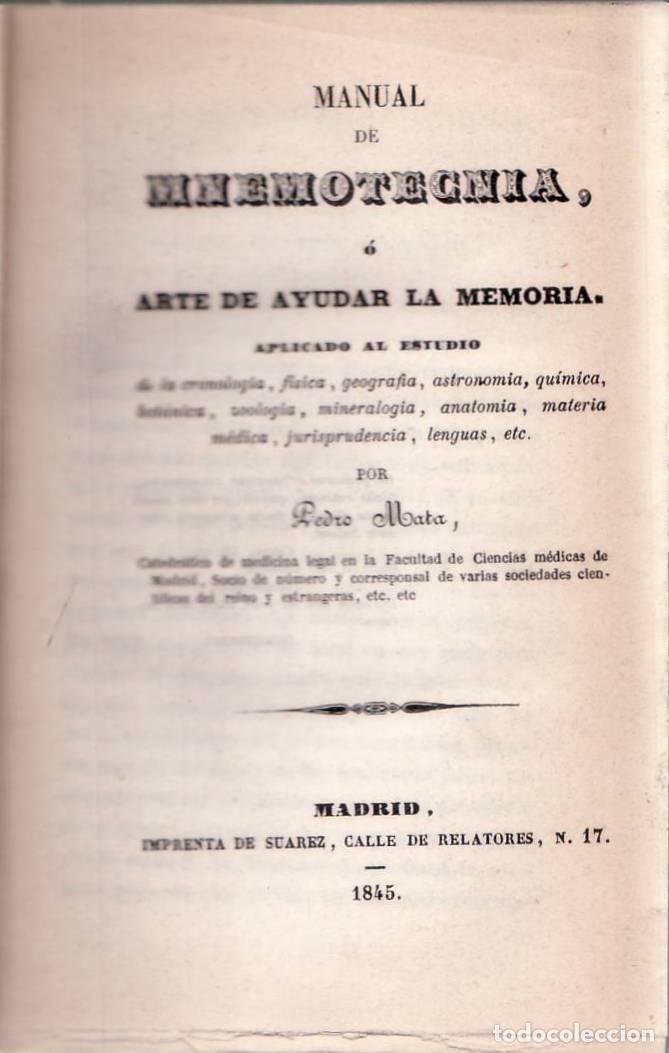 books: MATA, Pedro.- - Manual de memotecnia o arte de ayudar la memoria.