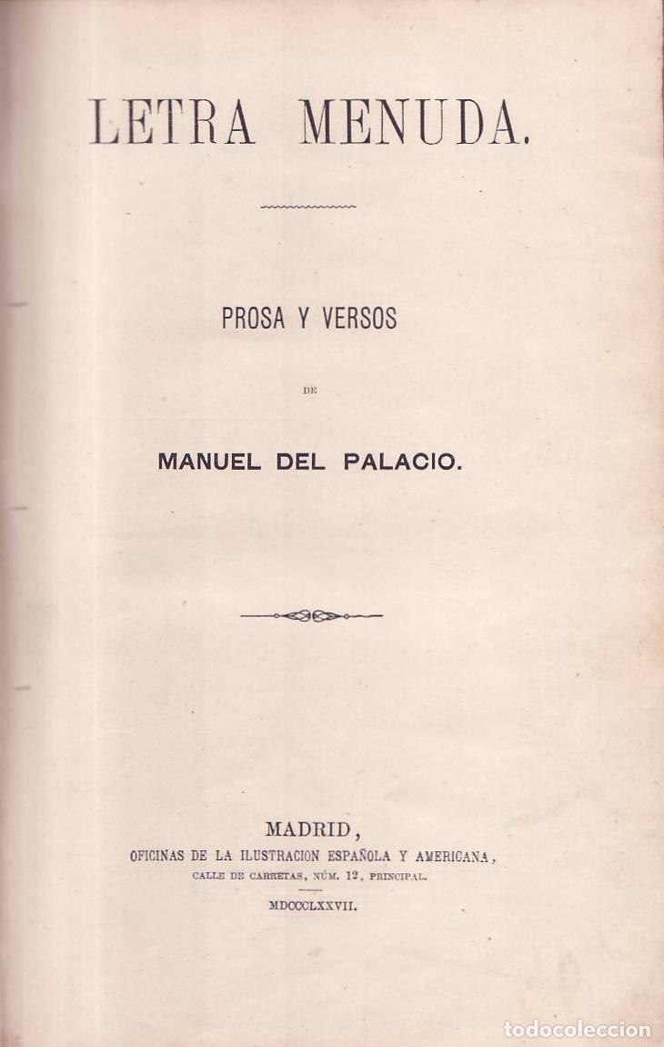 Libros: PALACIO, Manuel del.- - Letra menuda. Prosa y versos. - Foto 1