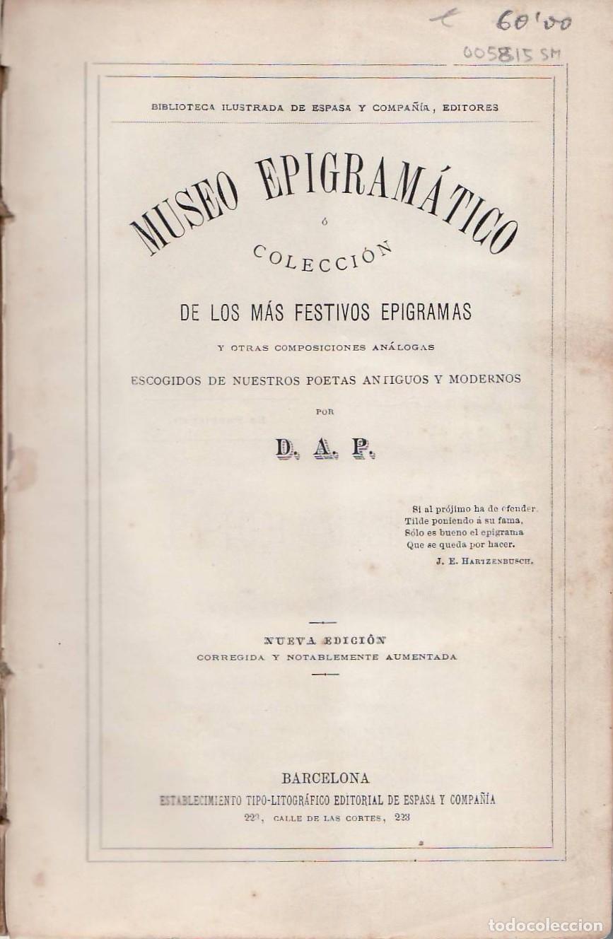 Libri di seconda mano: PERATONER, Amancio.- - Museo epigram&aacute;tico &oacute; Colecci&oacute;n de los m&aacute;s festivos epigramas y otras composic