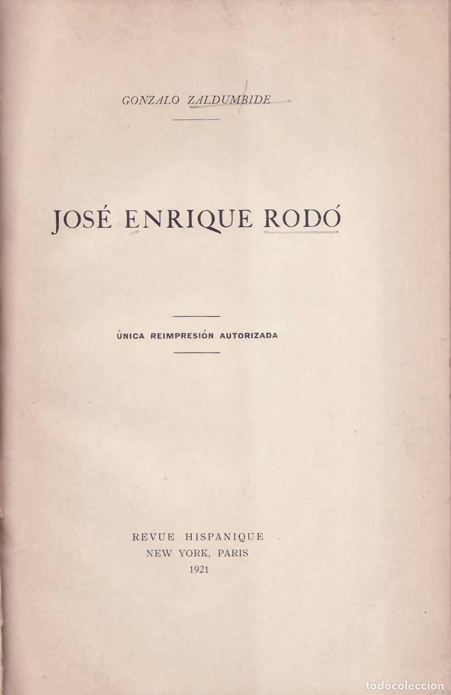 B&uuml;cher: ZALDUMBIDE, Gonzalo.- - Jos&eacute; Enrique Rod&oacute;.
