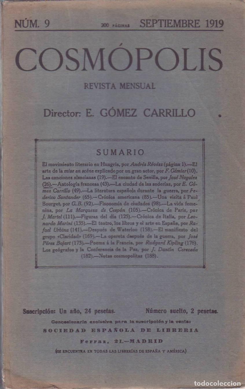 Libros: COSMOPOLIS.- A&ntilde;o I. Tomo III, N&ordm;9. Dirigida por E. G&oacute;mez Carrillo.
