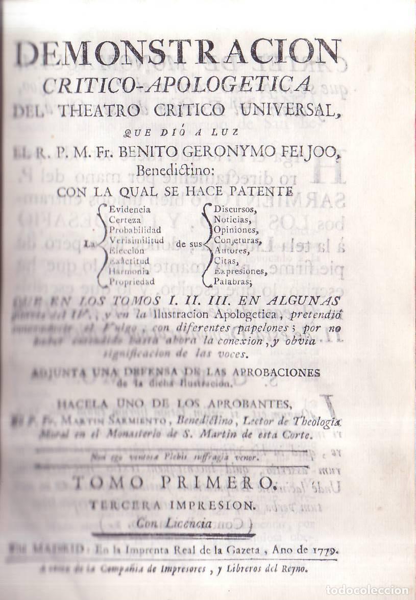 Libri di seconda mano: FEIJOO, Benito Geronymo.- - Demonstracion critico-apologetica del theatro critico universal que di&oacute;