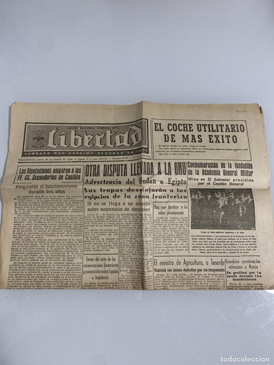 Libros: DIARIO NACIONAL-SINDICALISTA &rdquo;LIBERTAD&rdquo;. Valladolid. Jueves 20 de Febrero de 1958. N&uacute;m. 6039 - VVAA