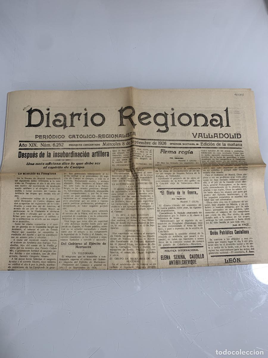 Libros: DIARIO REGIONAL. Valladolid. Mi&eacute;rcoles 8 de Septiembre de 1926. N&uacute;m. 6252 - VVAA