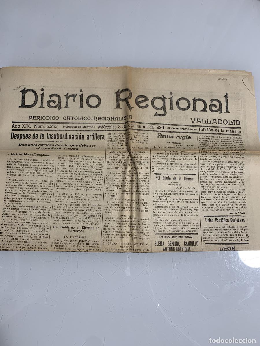 Libros: DIARIO REGIONAL. Valladolid. Mi&eacute;rcoles 8 de Septiembre de 1926. N&uacute;m. 6252 - VVAA