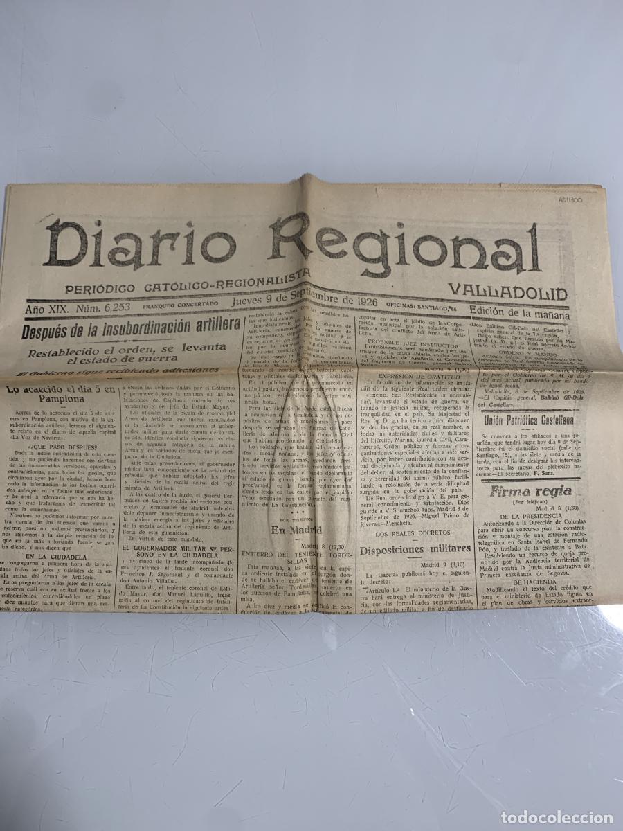 Libros: DIARIO REGIONAL. Valladolid. Jueves 9 de Septiembre de 1926. N&uacute;m. 6253 - VVAA