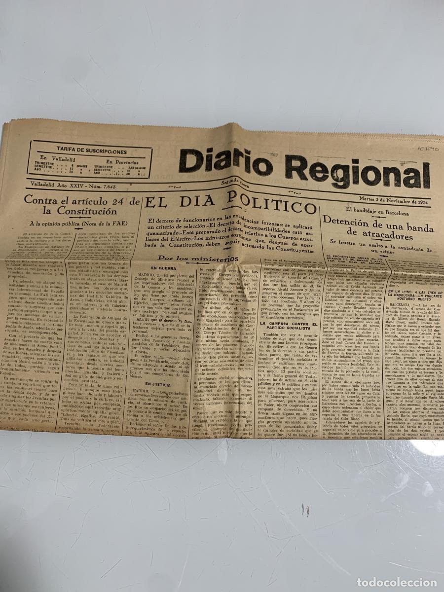 Libros: DIARIO REGIONAL. Valladolid. Mi&eacute;rcoles 3 de Noviembre de 1931. N&uacute;m. 7643 - VVAA