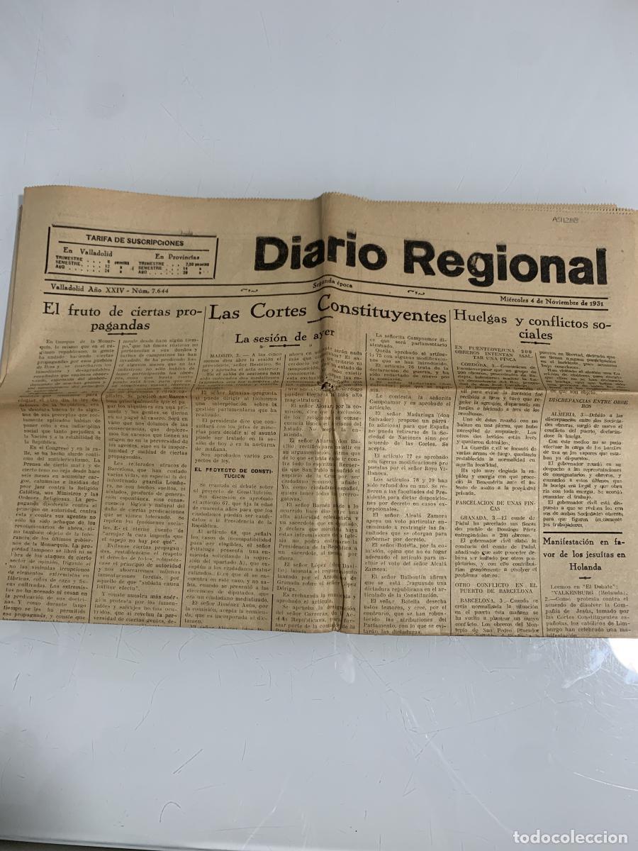 Libros: DIARIO REGIONAL. Valladolid. Mi&eacute;rcoles 4 de noviembre de 1931. N&uacute;m. 7643 - VVAA