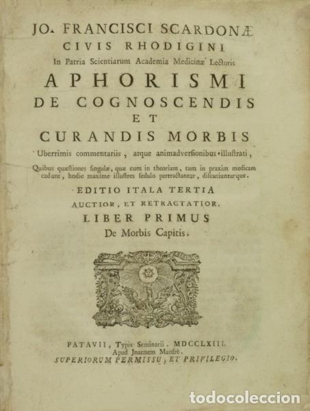 Livros em segunda m&atilde;o: SCARDONA. (Giovanni Francesco) - APHORISMI DE COGNOSCENDIS ET CURANDIS MORBIS