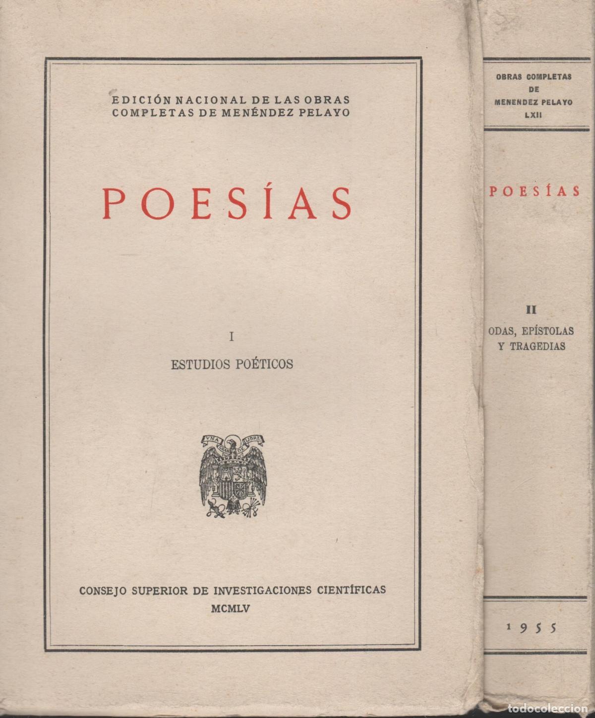 Libri di seconda mano: POESIAS - de las Obras completas dos tomos. Menendez Pelayo, Marcelino EDITORIAL: C.S.I.C. -