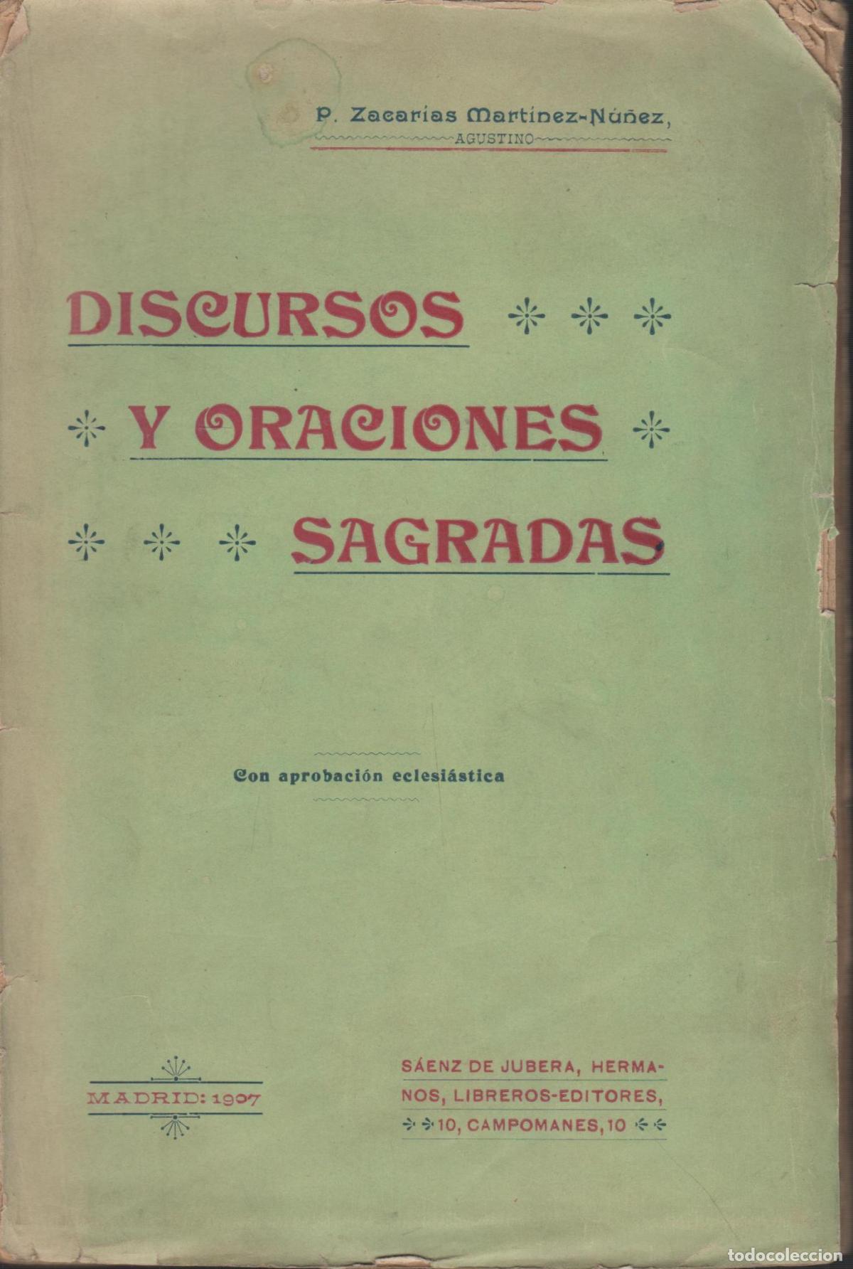 B&uuml;cher: DISCURSOS Y ORACIONES SAGRADAS Martinez Nu&ntilde;ez, Zacarias- EDITORIAL: Saenz de Jubera- - Martin