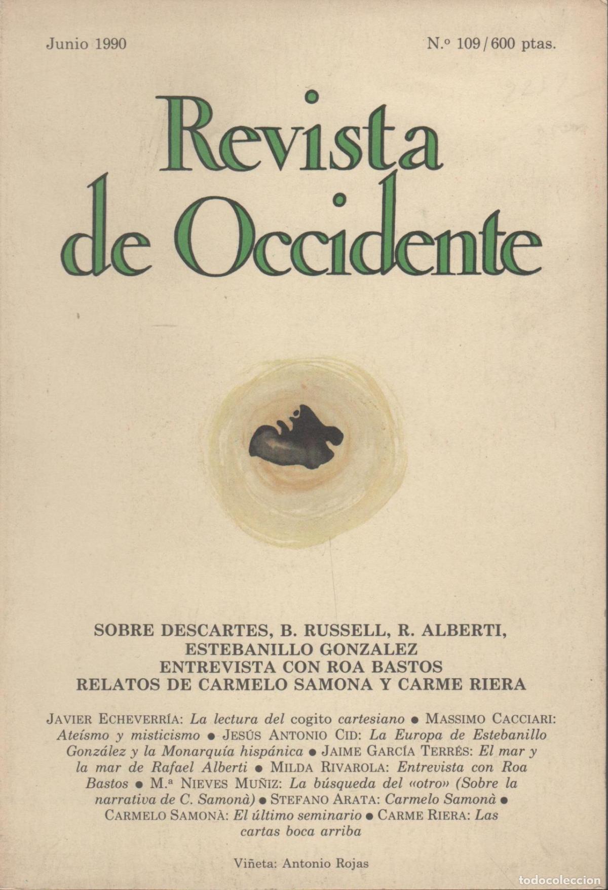 Libros: n&ordm; 109 Junio 1990 SOBRE DESCARTES, B.RUSSELL, R.ARBERTI, E.GONZALEZ Revista de Occidente EDIT