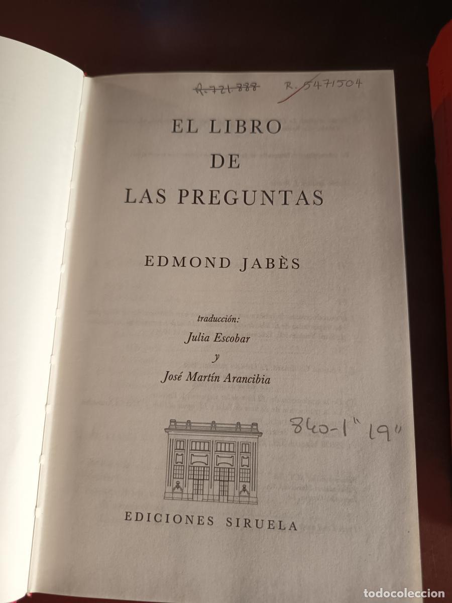 Libros: EL LIBRO DE LAS PREGUNTAS I y II - Edmond Jab&eacute;s - Foto 3