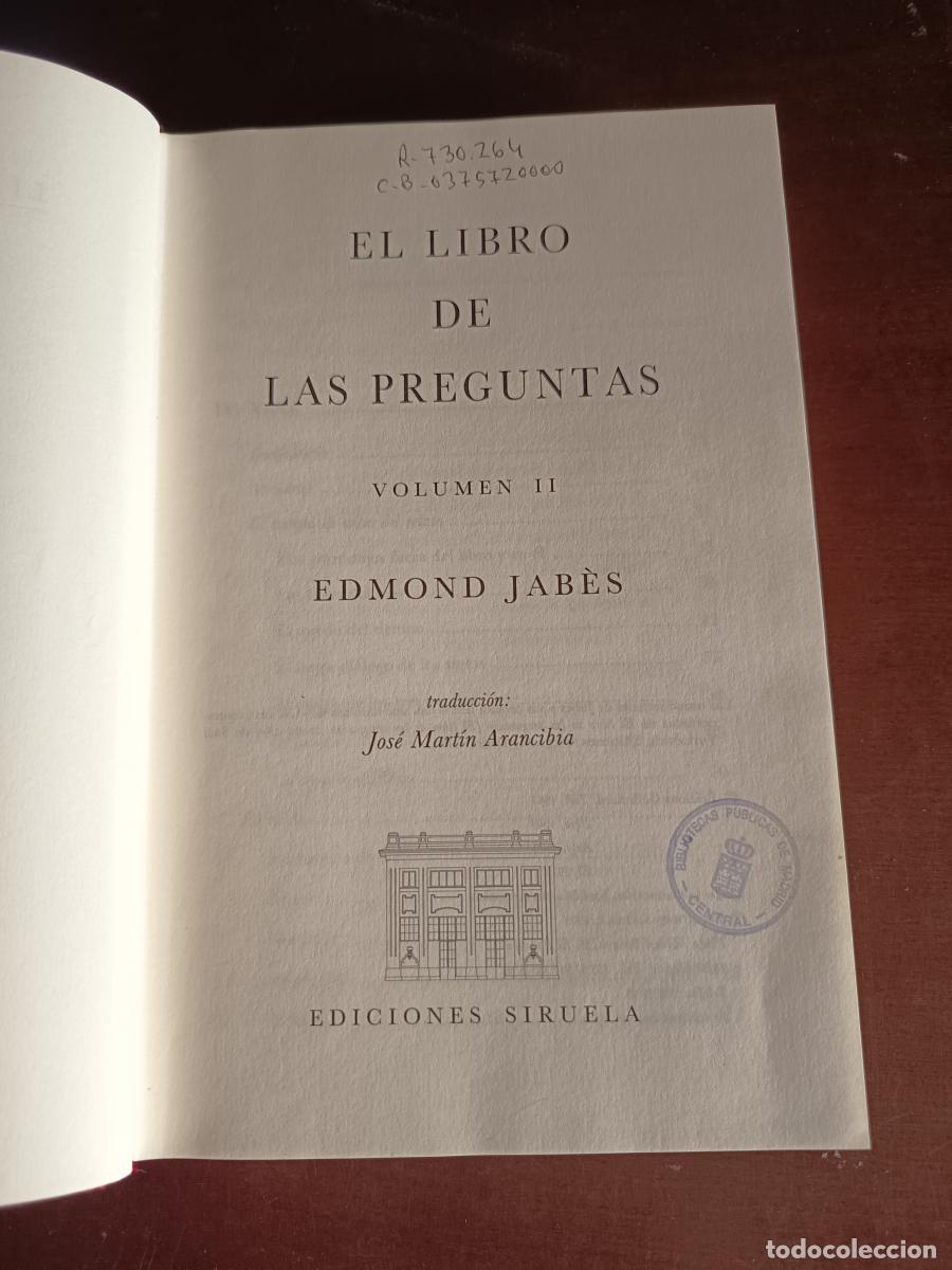 Libros: EL LIBRO DE LAS PREGUNTAS I y II - Edmond Jab&eacute;s - Foto 4