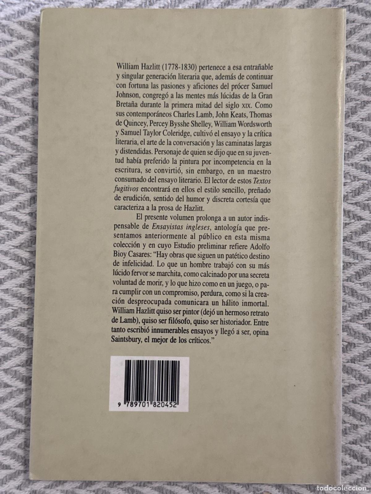 Libros: Textos fugitivos - William Hazlitt - Foto 3