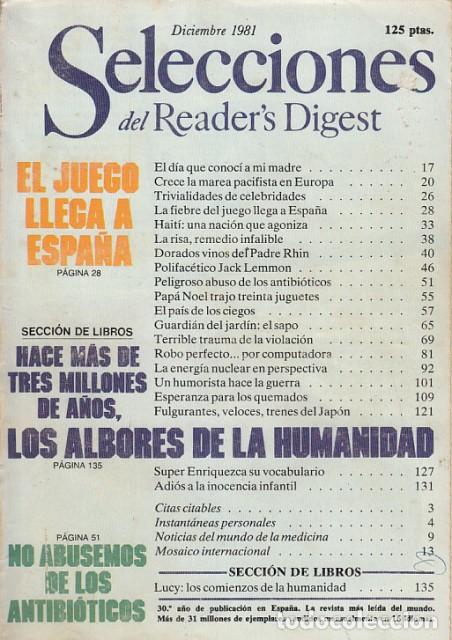 Livros em segunda m&atilde;o: SELECCIONES DEL READER'S DIGEST. DICIEMBRE DE 1981 - OLMOS, VICTOR (Director)
