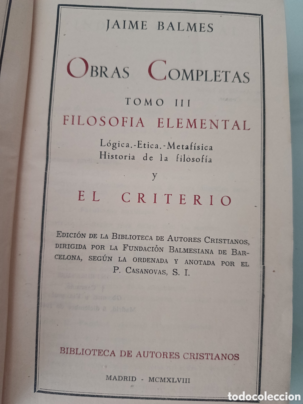 Libros: JAIME BALMES OBRAS COMPLETAS TOMO III BAC - Foto 6