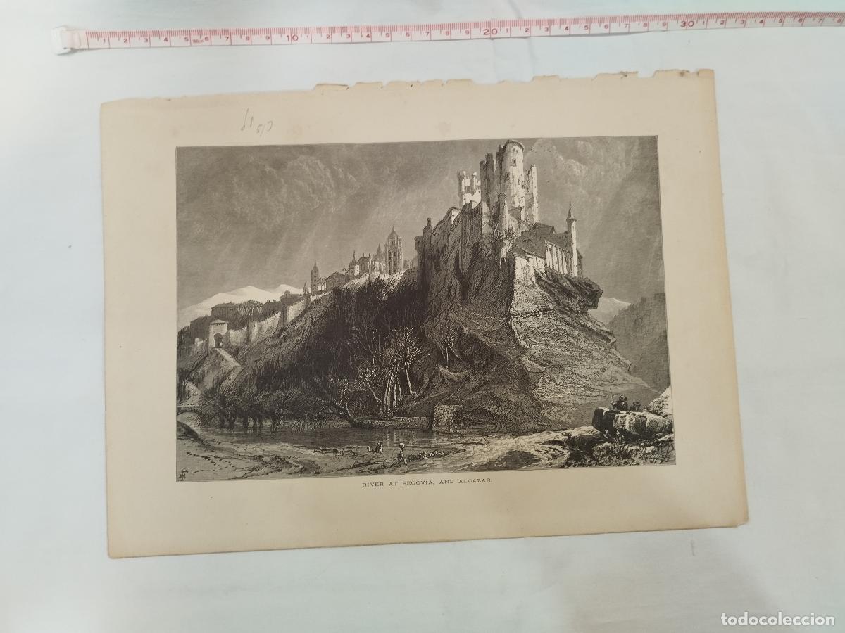 books: ANTIGUO GRABADO / OLD ENGRAVING: ALC&Aacute;ZAR DE SEGOVIA SIGLO XIX / RIVER AT SEGOVIA AND ALCAZAR - Pict