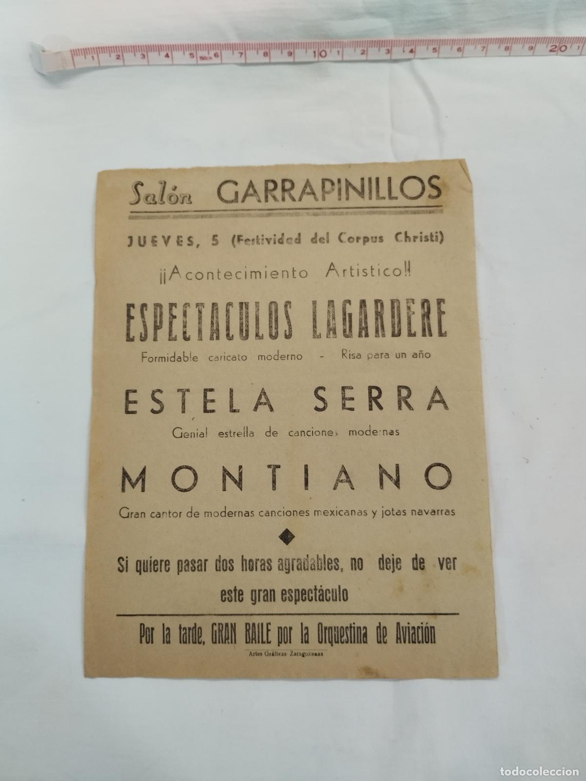 books: Prospecto de mano Espect&aacute;culos Lagardere / Estela Serra / Orquestina de Aviaci&oacute;n - Sal&oacute;n Garra... -