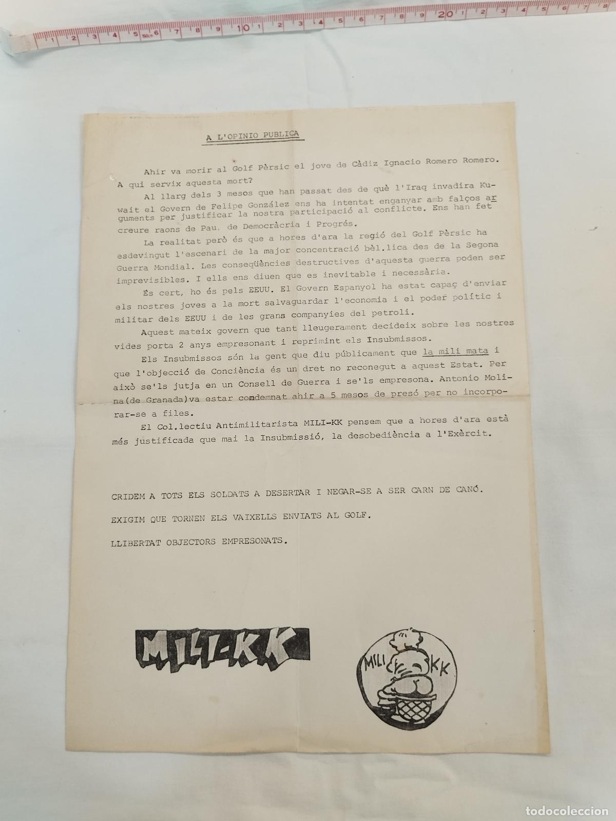 books: Panfleto Insumisi&oacute;n Col&middot;lectiu Antimilitarista MILI-KK - Guerra del Golfo (1990) &rdquo;A l'opini&oacute; ... -