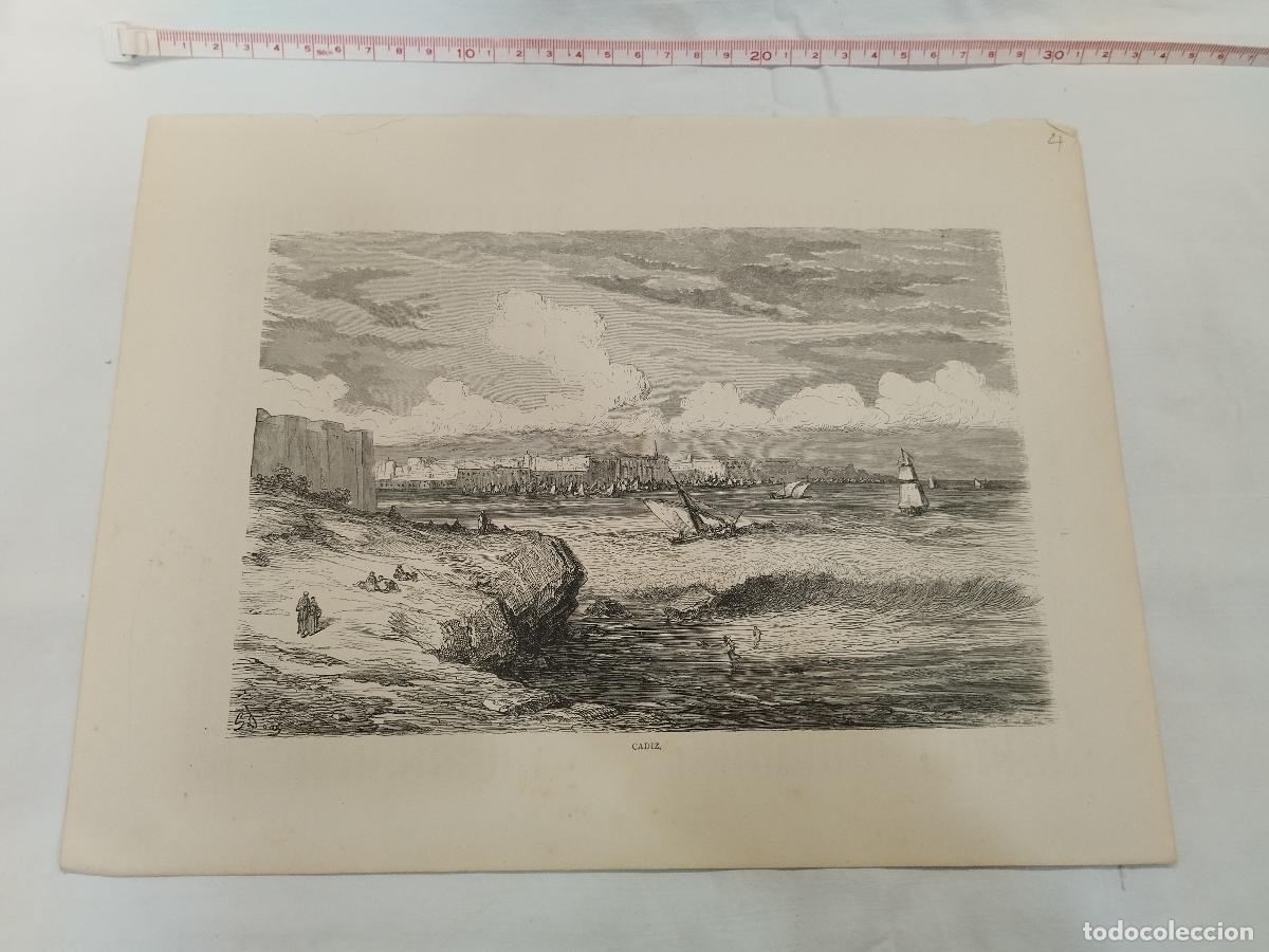 Libros: ANTIGUO GRABADO / OLD ENGRAVING: C&Aacute;DIZ . GUSTAVO DOR&Eacute; - Hoja procedente de ILUSTRATED TRAVELS.