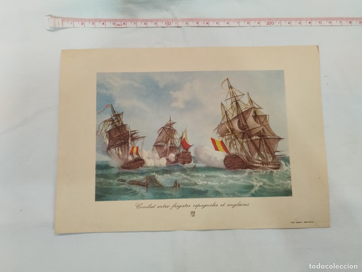 Libros: L&aacute;mina antigua Combat entre frigates espagnoles et anglaises - Batalla Naval (Foto Repro Barcel... -