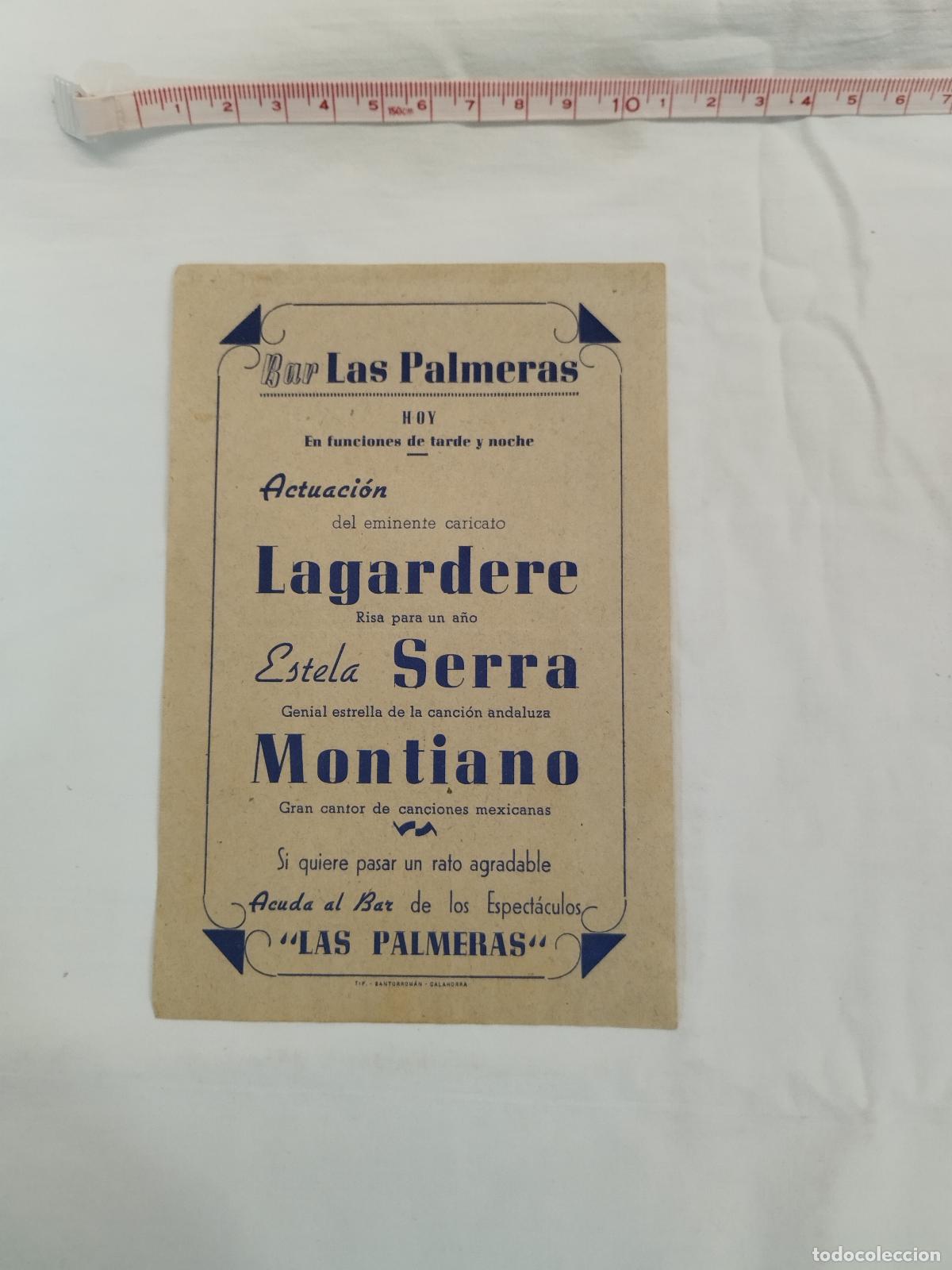 Libros: Prospecto de mano Variedades Lagardere / Estela Serra / Montiano - Bar Las Palmeras (Calahorra,... -