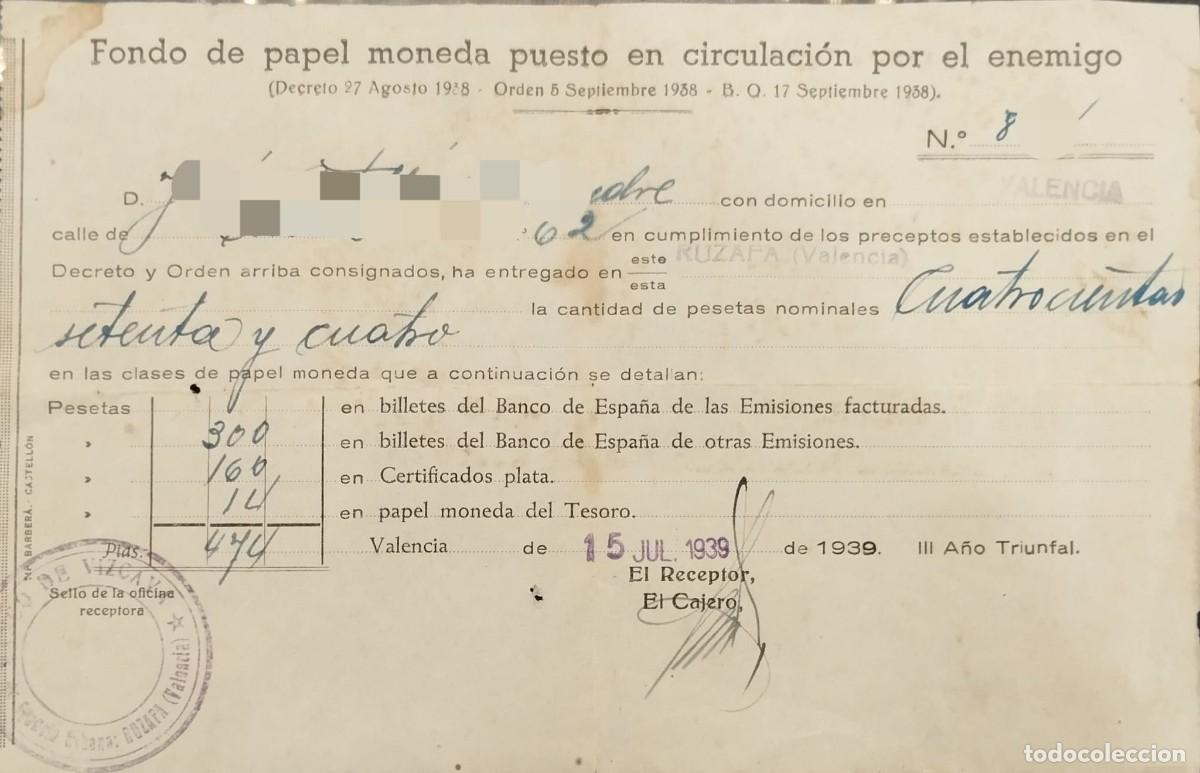 books: CANJE MONEDA REPUBLICANA 1939 - &rdquo;FONDO DE PAPEL MONEDA PUESTO EN CIRCULACI&Oacute;N POR EL ENEMIGO&rdquo; -... -