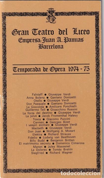 Libros: Gran Teatro del Liceo - Temporada de &Oacute;pera 1974-75 / Empresa: Juan A. Pamias - Barcelona