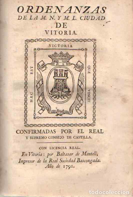 books: Ordenanzas de la M.N. y M.L. Ciudad de Vitoria - NO CONSTA AUTOR