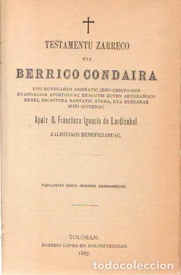 Libri di seconda mano: Testamentu Zarreco eta Berrico Condaira - Lardizabal, D. Francisco Ignacio de/Apaiz... Zaldiviaco Be