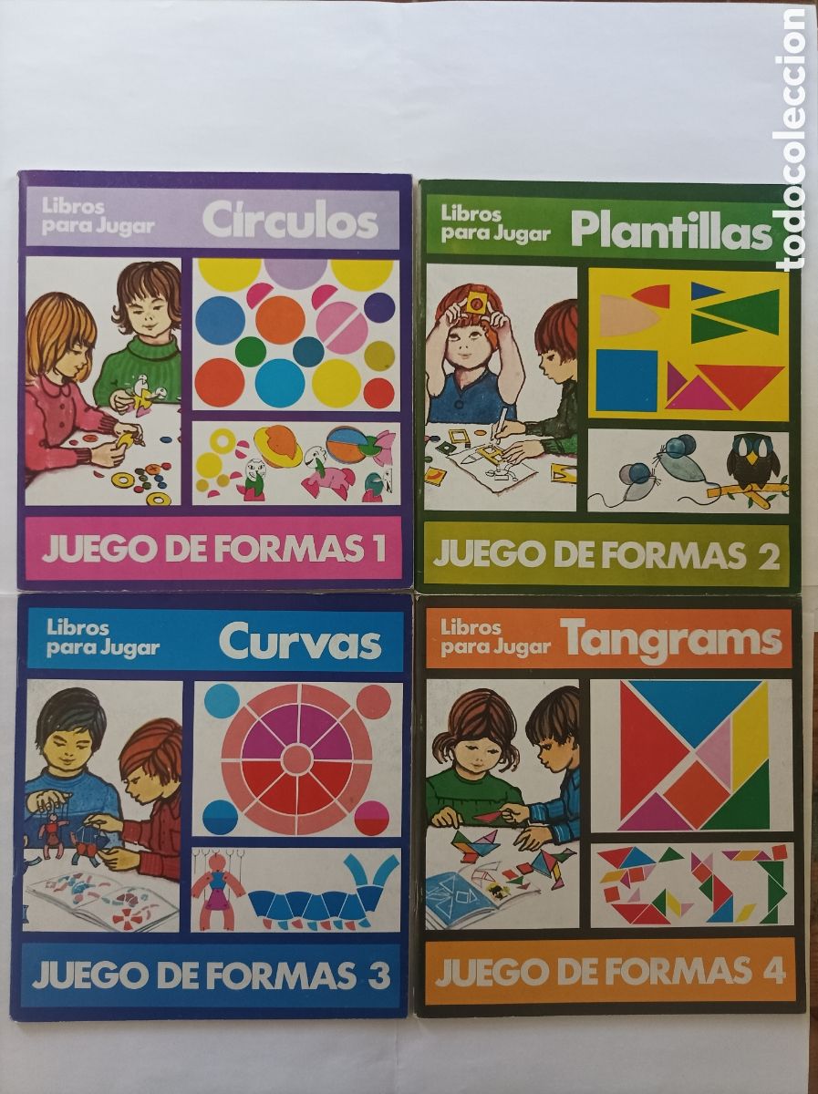 books: Juego de formas. Libros para jugar. EDAF. 1986. 1. C&iacute;rculos 2. Plantillas 3. Tanframs 4. Curvas