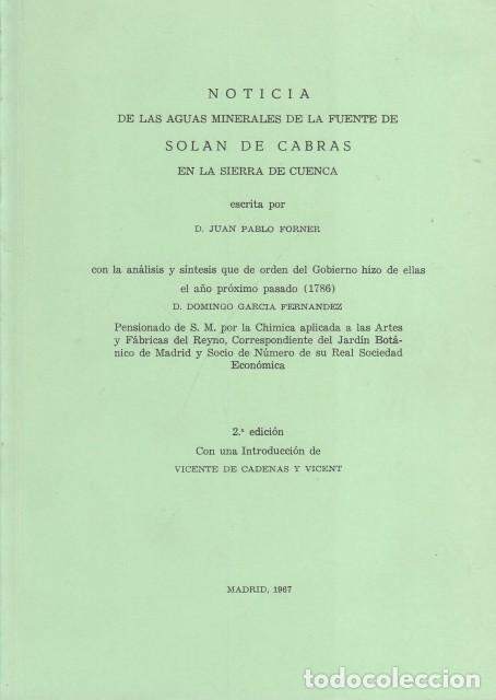 Libri di seconda mano: Noticia de las aguas minerales de la fuente de Sol&aacute;n de Cabras en la sierra de Cuenca - FORNER, JUAN
