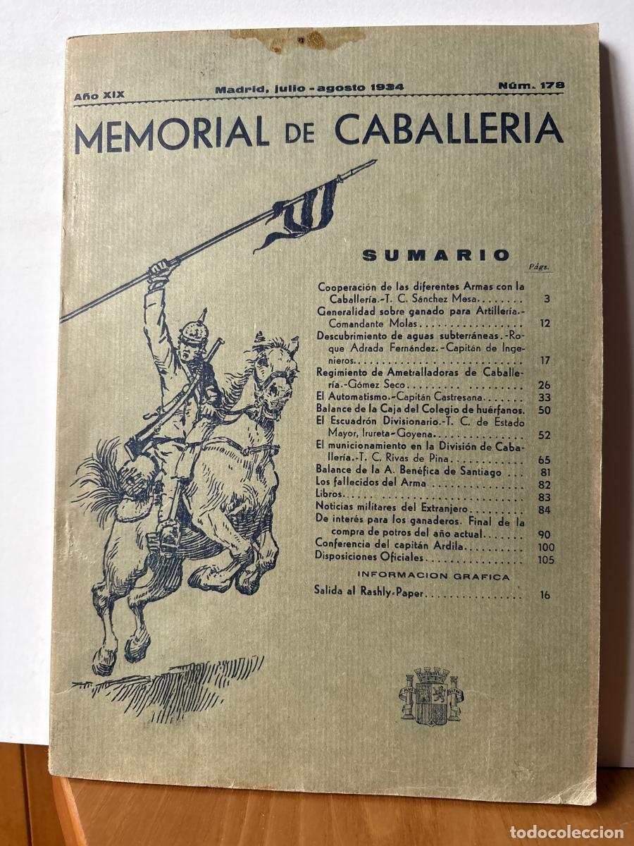 Libri di seconda mano: MEMORIAL DE CABALLERIA. A&Ntilde;O XIX. N&ordm;178. JULIO-AGOSTO 1934 - VVAA. TDK378