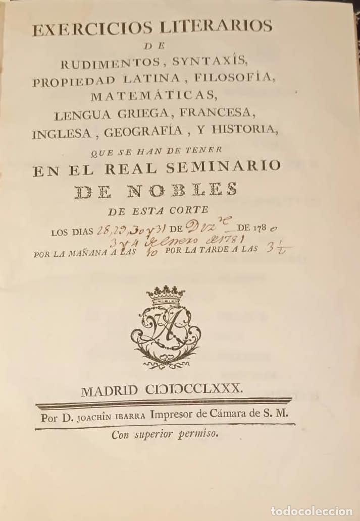 Libros: Ejercicios Literarios... / Exercitaciones.../ Cert&aacute;menes P&uacute;blicos... en el Real Seminario de Nobles