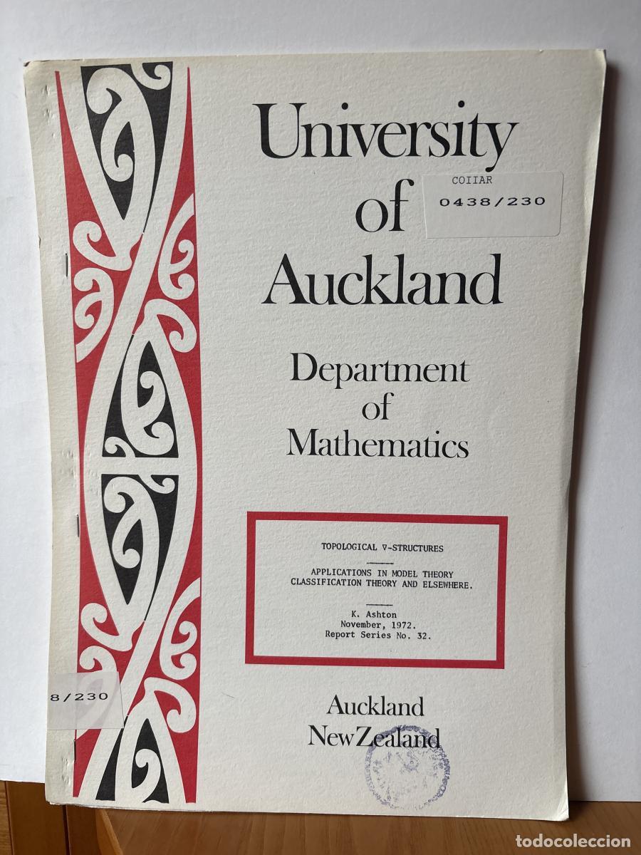 Libros: UNIVERSITY OF AUCKLAND. DEPARTMENT OF MATHEMATICS. N&ordm;32. TOPOLOGICAL V STRUCTURES. APPLICATINS IN MO